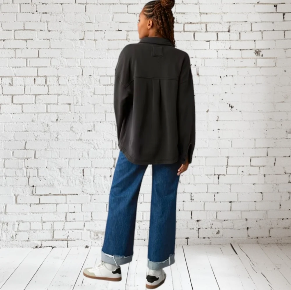 Nwt AE Black 🖤 Oversized Shacket Shirt Sz Large - Picture 3 of 5
